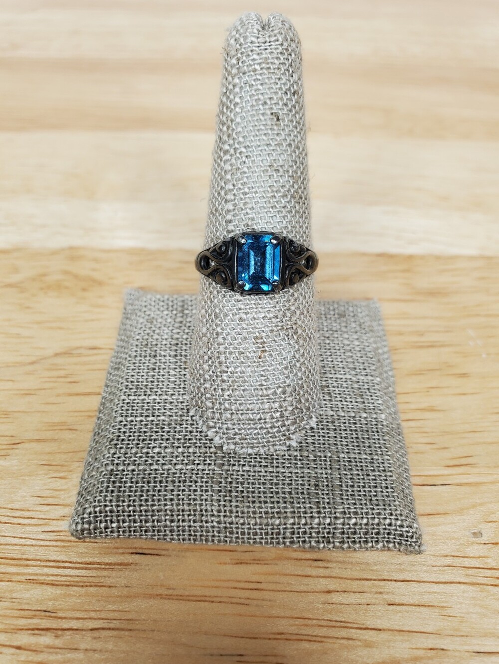 Kabana Sterling Silver Emerald Cut Blue Topaz Ring Size 8 Statement
